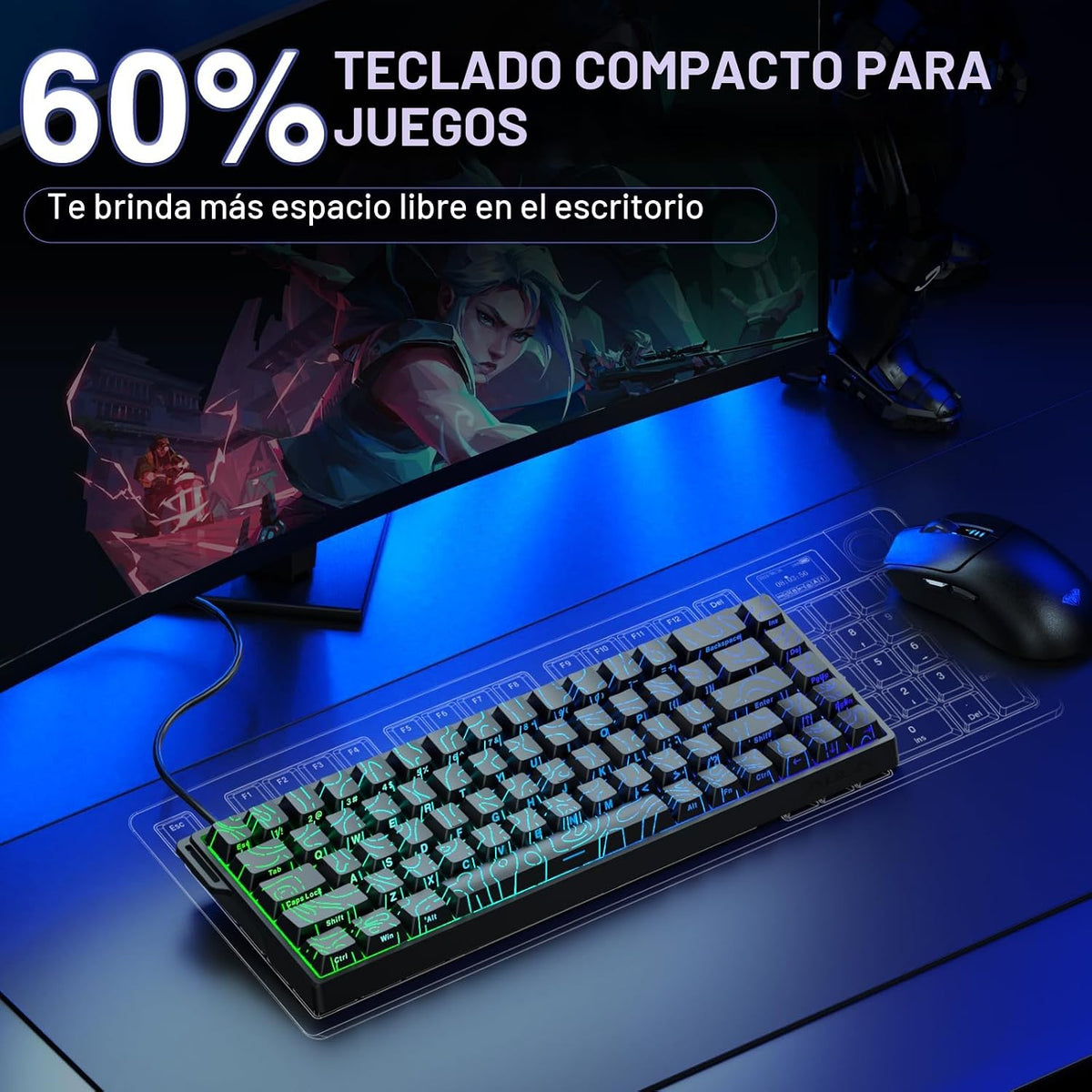 AULA WIN68 HE Teclado mecánico para juegos 60%, interruptor magnéti...