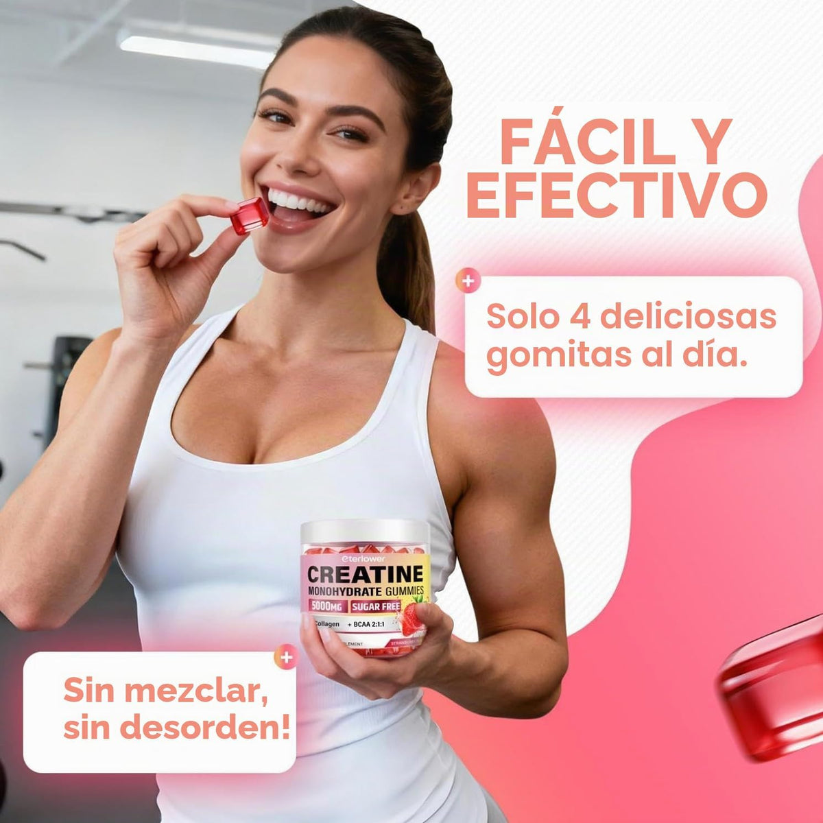eterlower Creatina para mujeres con BCAA y colágeno, gomitas de mon...