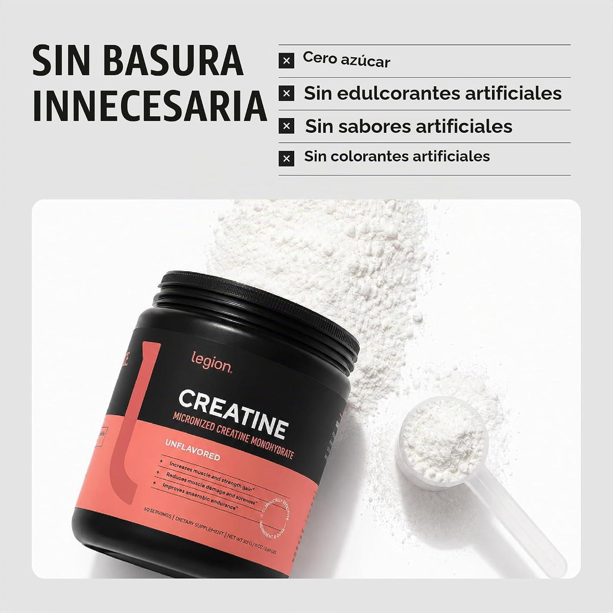 LEGION Suplemento de monohidrato de creatina micronizada, polvo de...