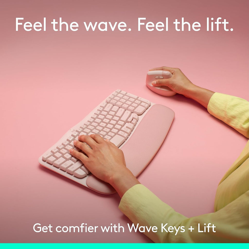 Logitech Wave Keys & Lift Vertical Mouse Combo inalámbrico ergonómi...