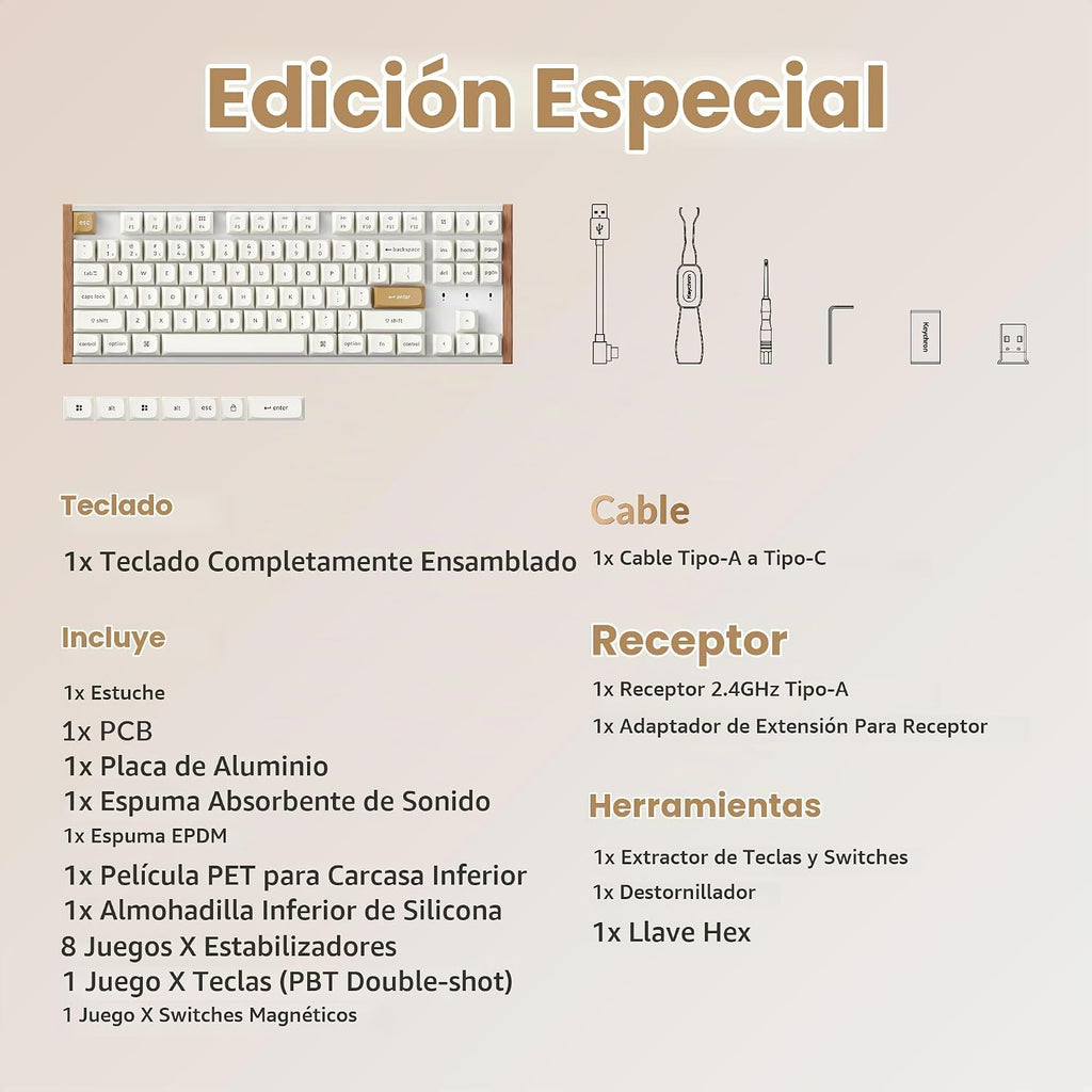 Teclado mecánico personalizado inalámbrico Keychron K8 HE TKL, efec...