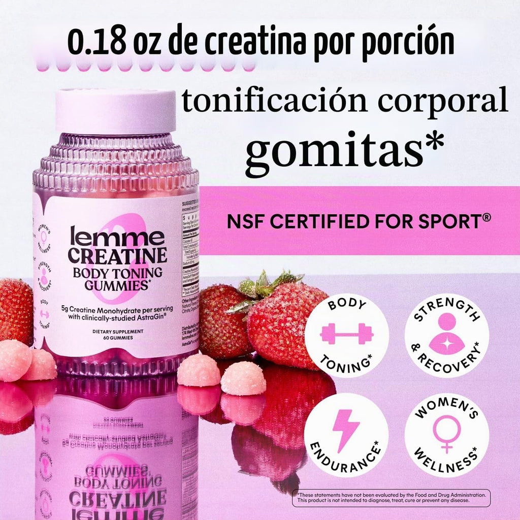 Lemme - Gomitas monohidrato de creatina, fresa agria (60 gomitas) |...
