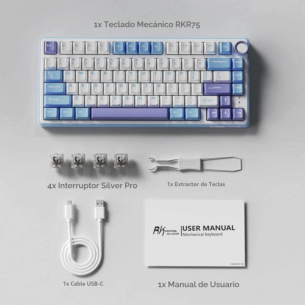 RK ROYAL KLUDGE Teclado Mecánico R75 Cableado con Perilla de Volume...