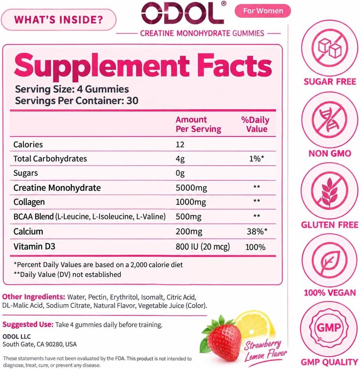 ODOL Gomitas de monohidrato de creatina de 5000 mg para mujeres con...