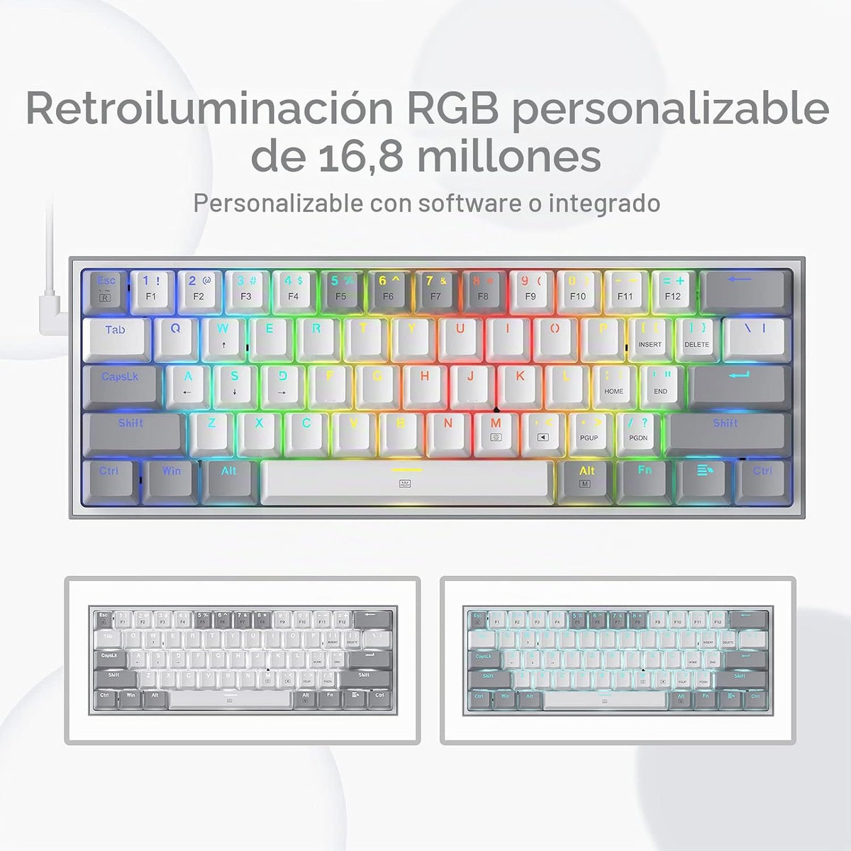 Redragon K617 Teclado mecánico para juegos RGB compacto con interca...