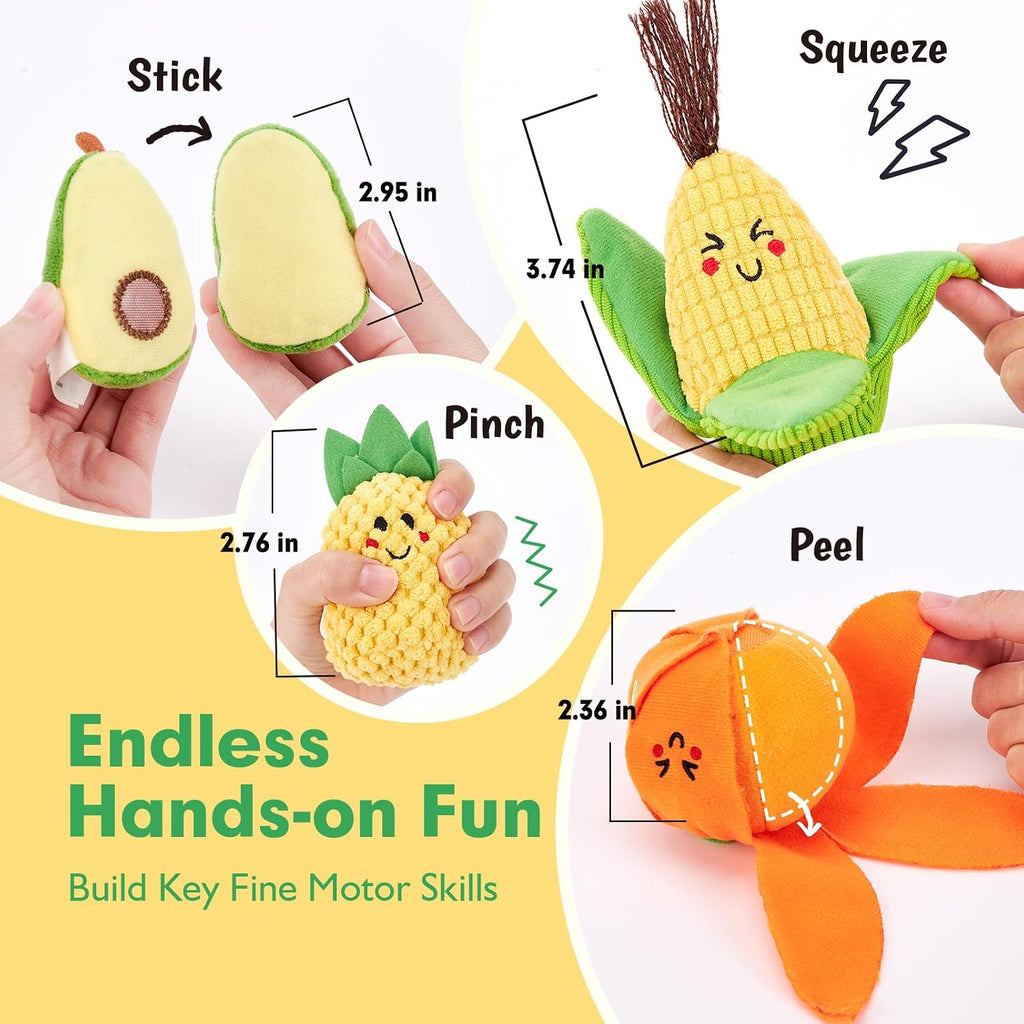 Hahaland Juguetes sensoriales de frutas y verduras y libro ocupado...