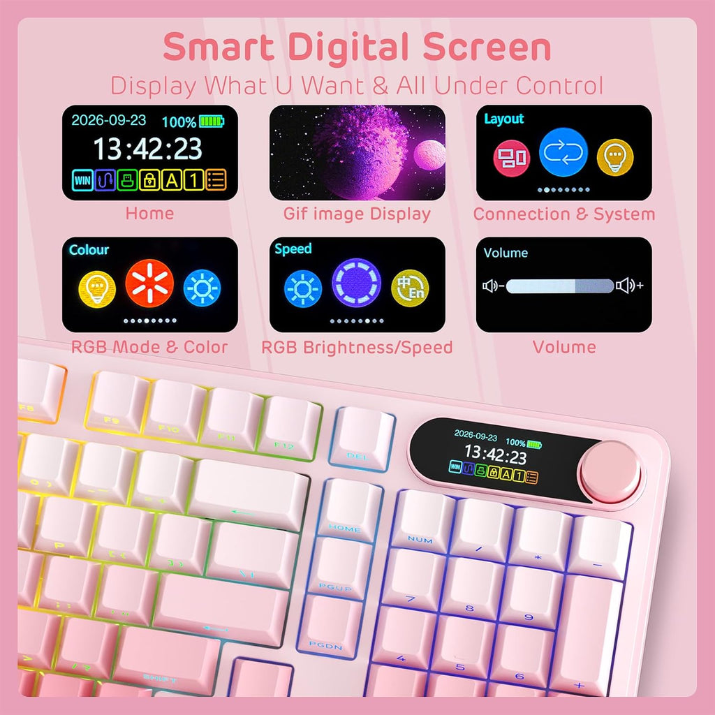 RK ROYAL KLUDGE Teclado mecánico inalámbrico S98 con pantalla intel...