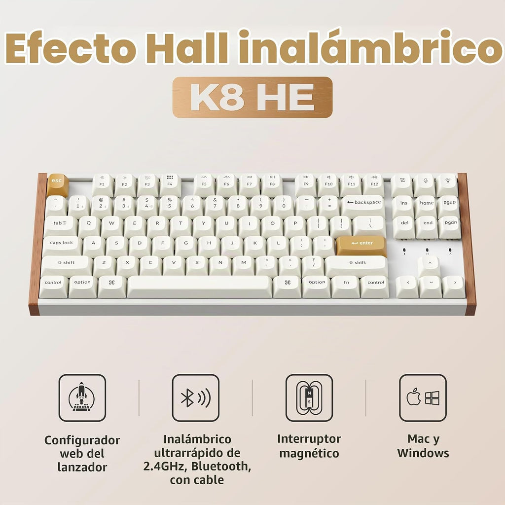 Teclado mecánico personalizado inalámbrico Keychron K8 HE TKL, efec...