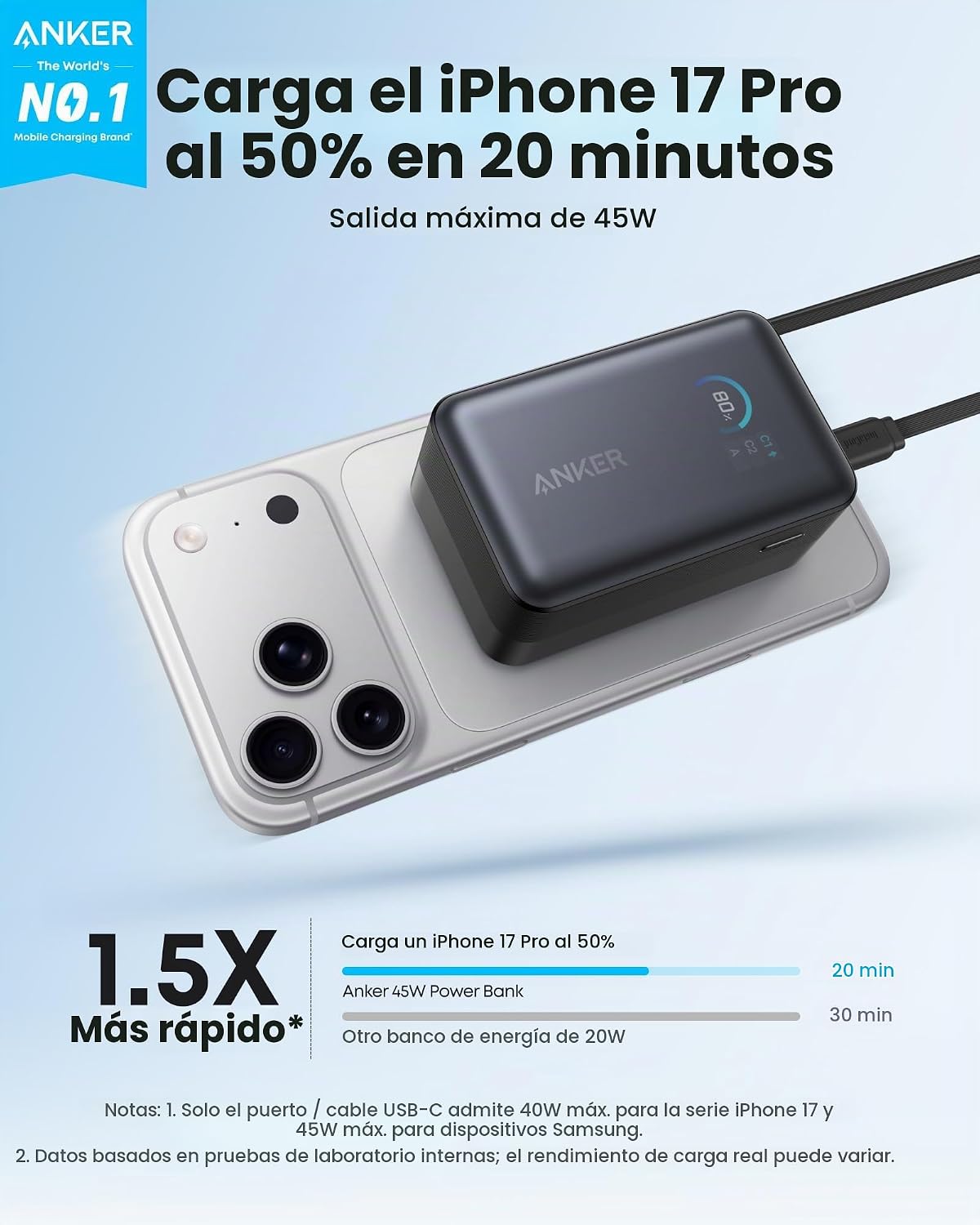 Anker Nano Power Bank, cargador portátil de 45 W 10,000 mAh, paquet...