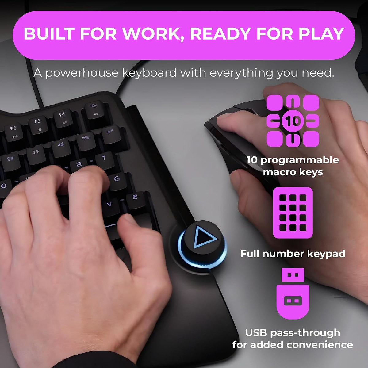 Cloud Nine C989 - Teclado mecánico ergonómico para PC - Interruptor...