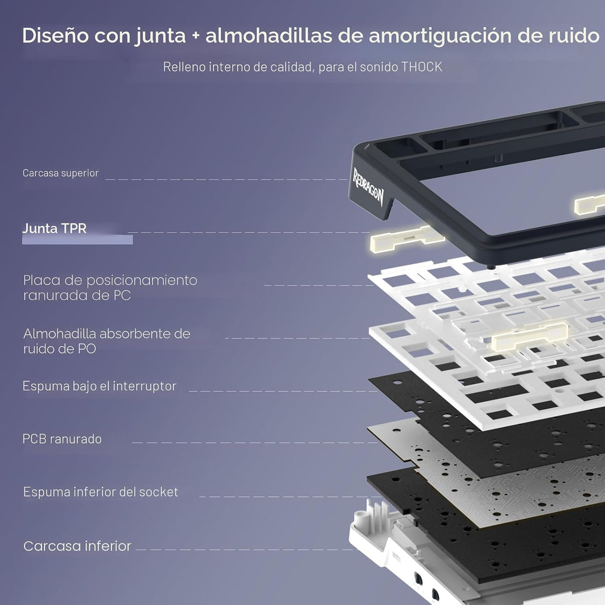 Redragon K686 PRO Teclado inalámbrico para juegos con junta RGB, te...