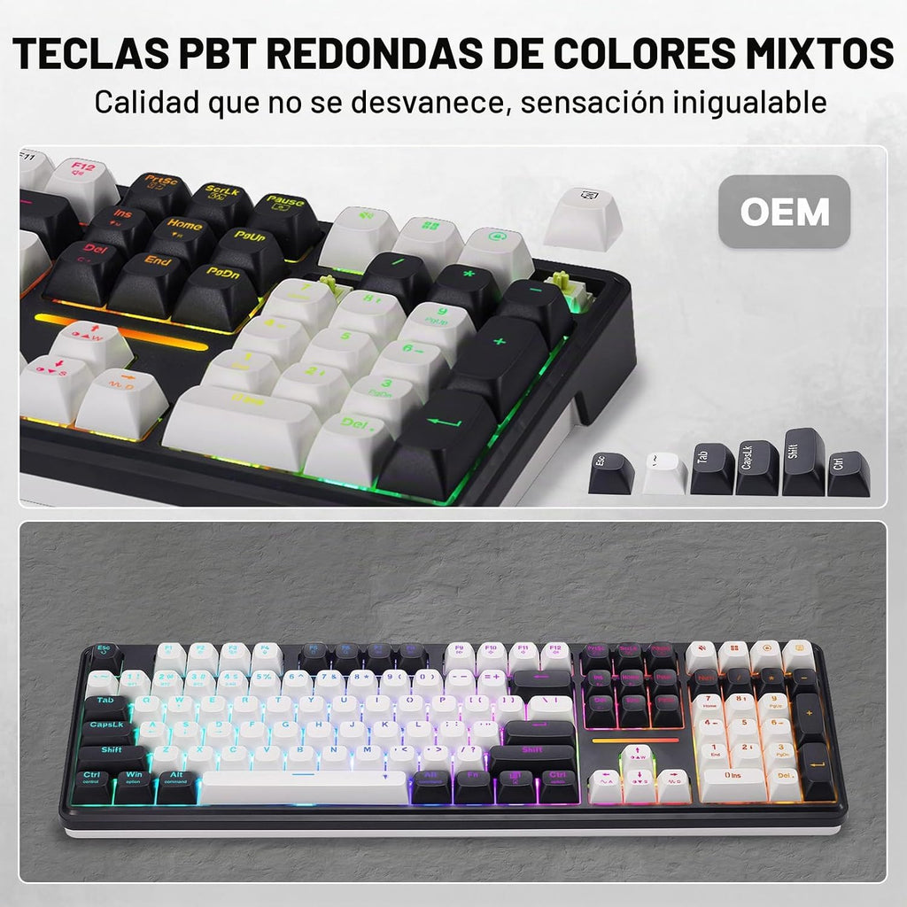 Redragon K745 PRO Teclado inalámbrico de 108 teclas RGB para juegos...