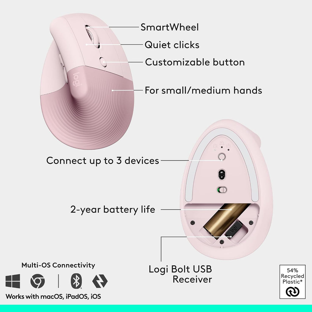 Logitech Wave Keys & Lift Vertical Mouse Combo inalámbrico ergonómi...