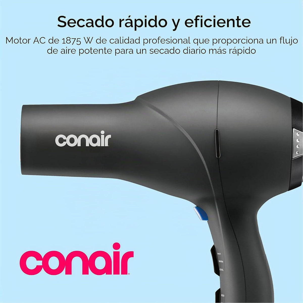Secador de pelo Conair con difusor, concentrador y cepillo redondo,...