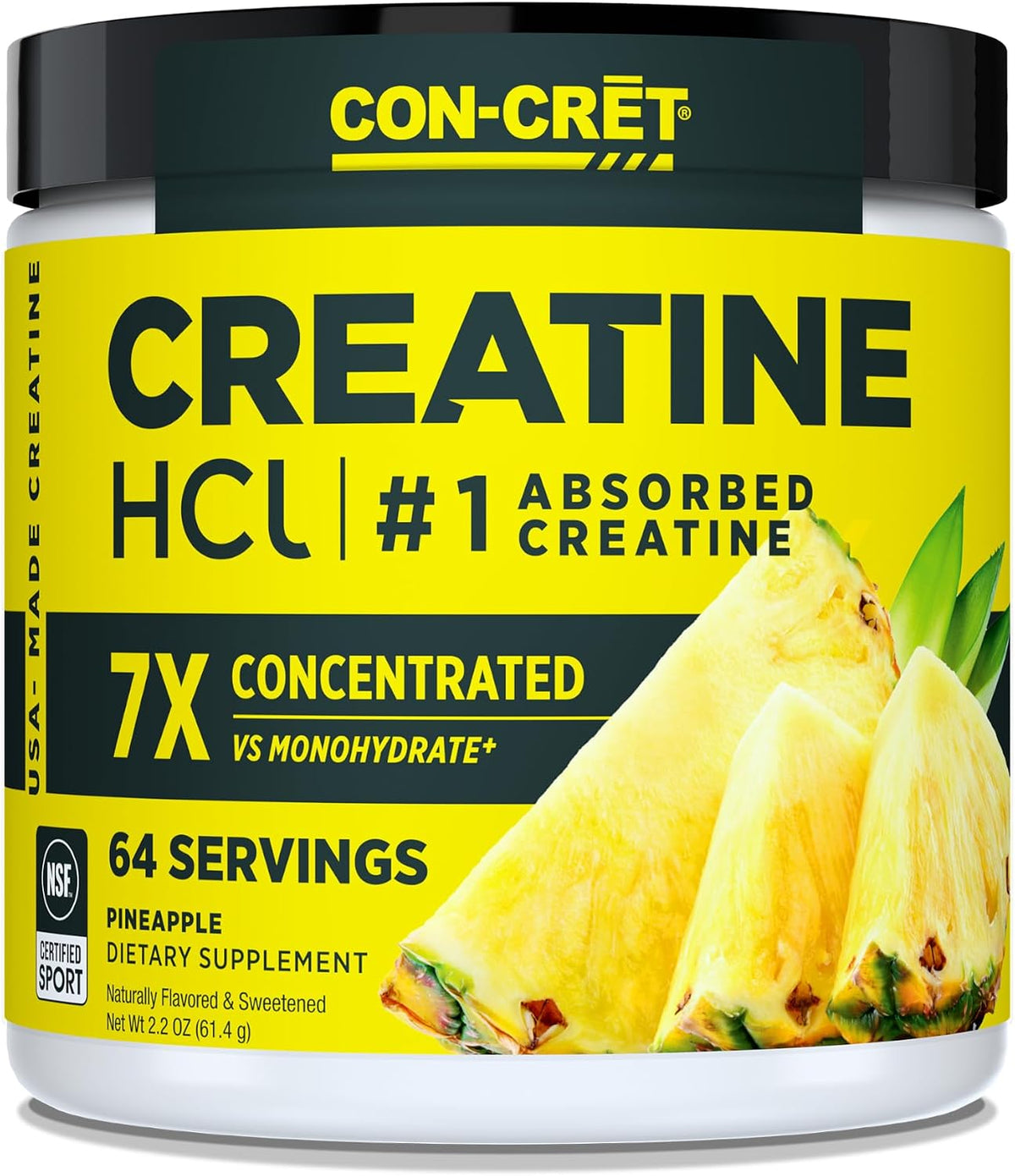 CON-CRET Creatina HCl en polvo para mujeres y hombres, piña, 64 por...