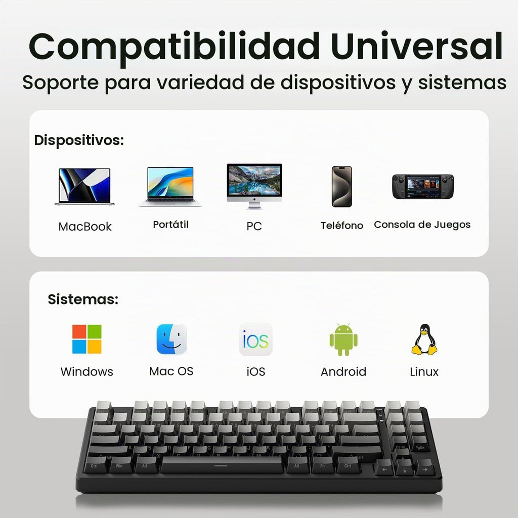 Kisnt KN85 Teclado mecánico inalámbrico, diseño del 75% con teclas...