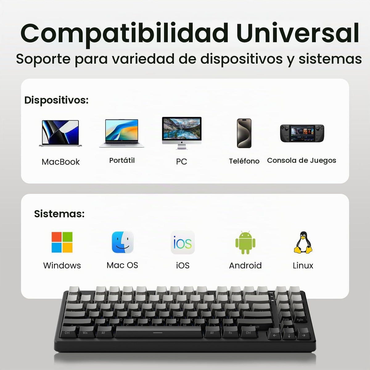 Kisnt KN85 Teclado mecánico inalámbrico, diseño del 75% con teclas...