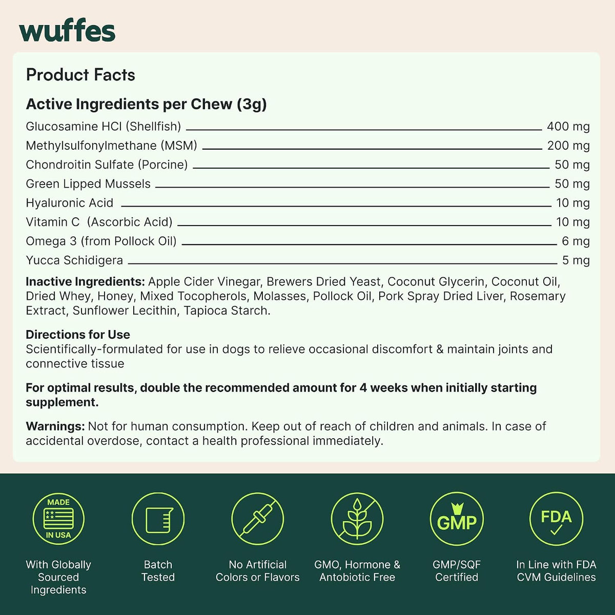 Wuffes Suplemento avanzado para cadera y articulaciones para perros...