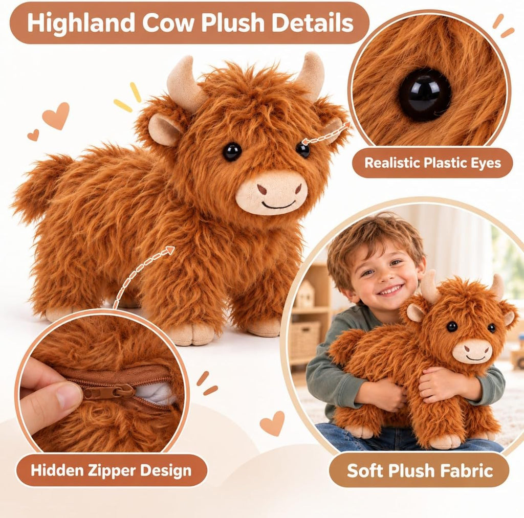 TOYSYM Highland Cow - Animal de peluche con bebés, juego familiar d...