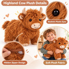 TOYSYM Highland Cow - Animal de peluche con bebés, juego familiar d...