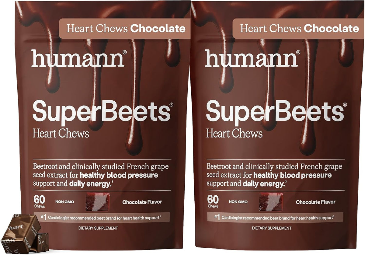 HumanN SuperBeets - Masticables de corazón, soporte de óxido nítric...