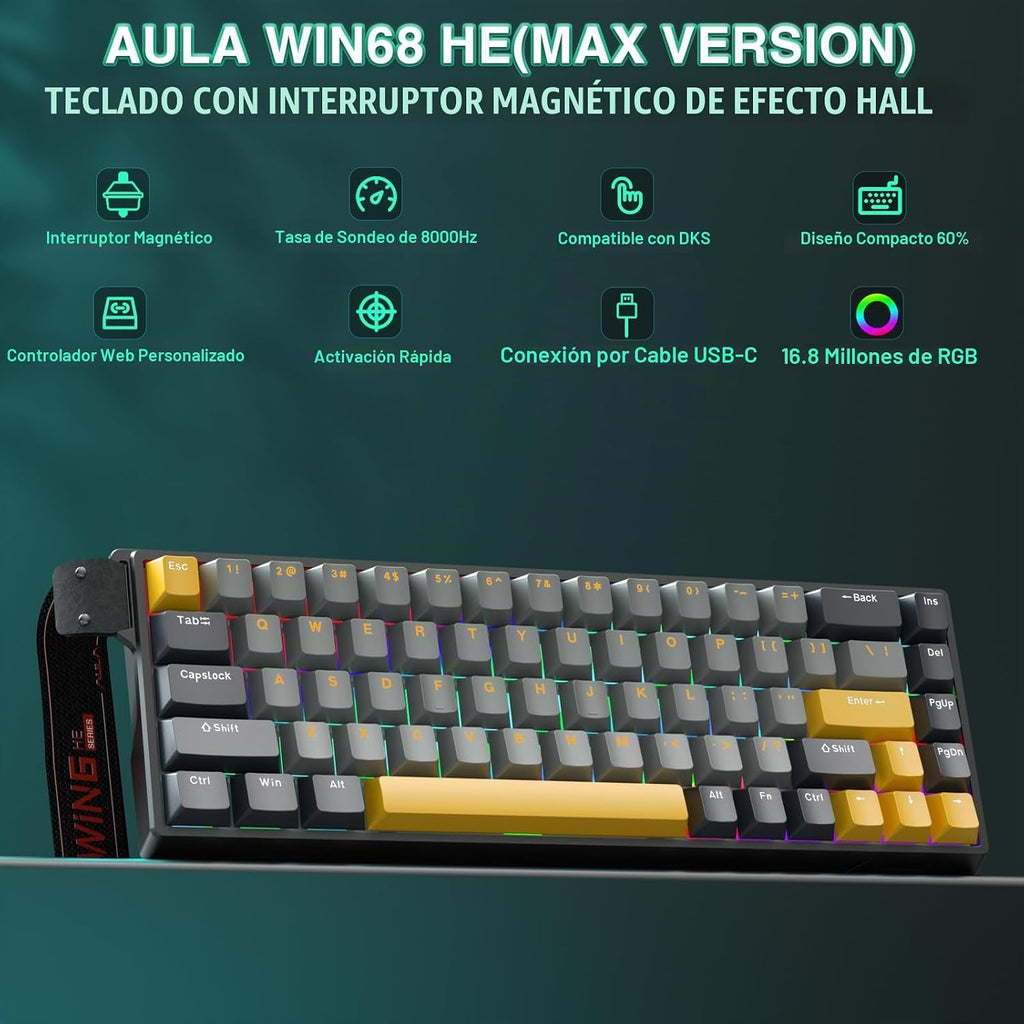 AULA WIN68 HE MAX - Teclado de Juegos de Efecto Hall con Interrupto...