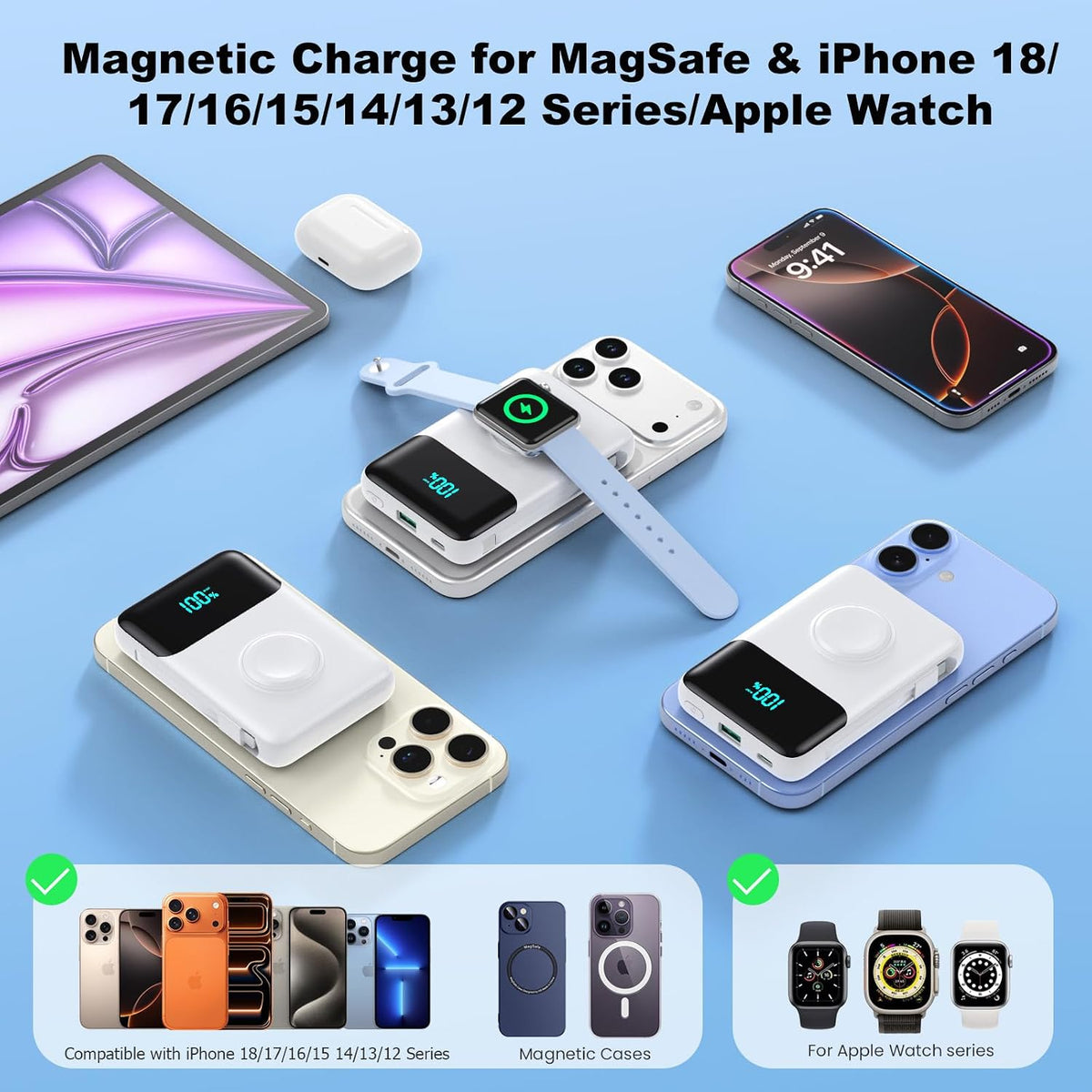 Cargador portátil magnético para el iPhone, 10800mAh Power Bank Cab...