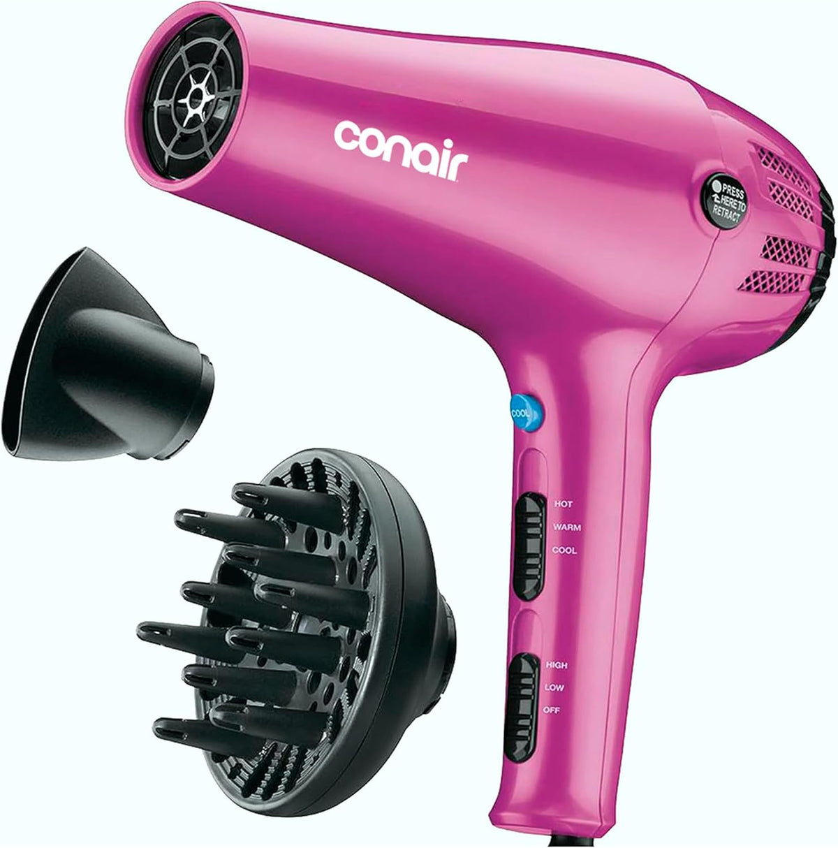 Conair 1875 W cord-keeper secador de pelo con ionizador; Color Rosa...