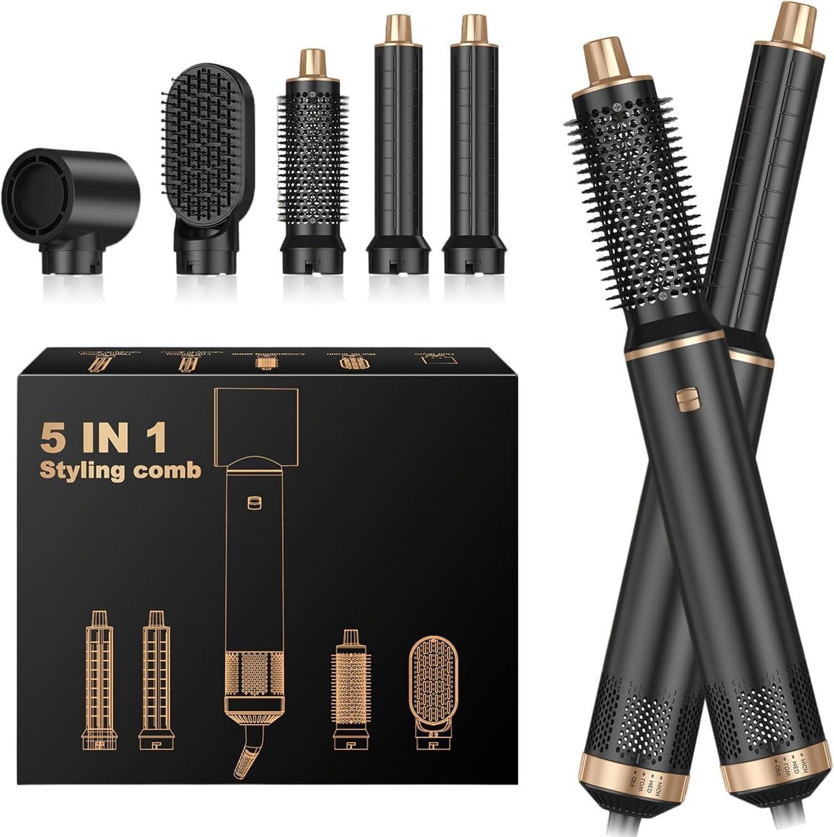 5 en 1 Multi Hair Styler - Cepillo secador de pelo, set de peinador...