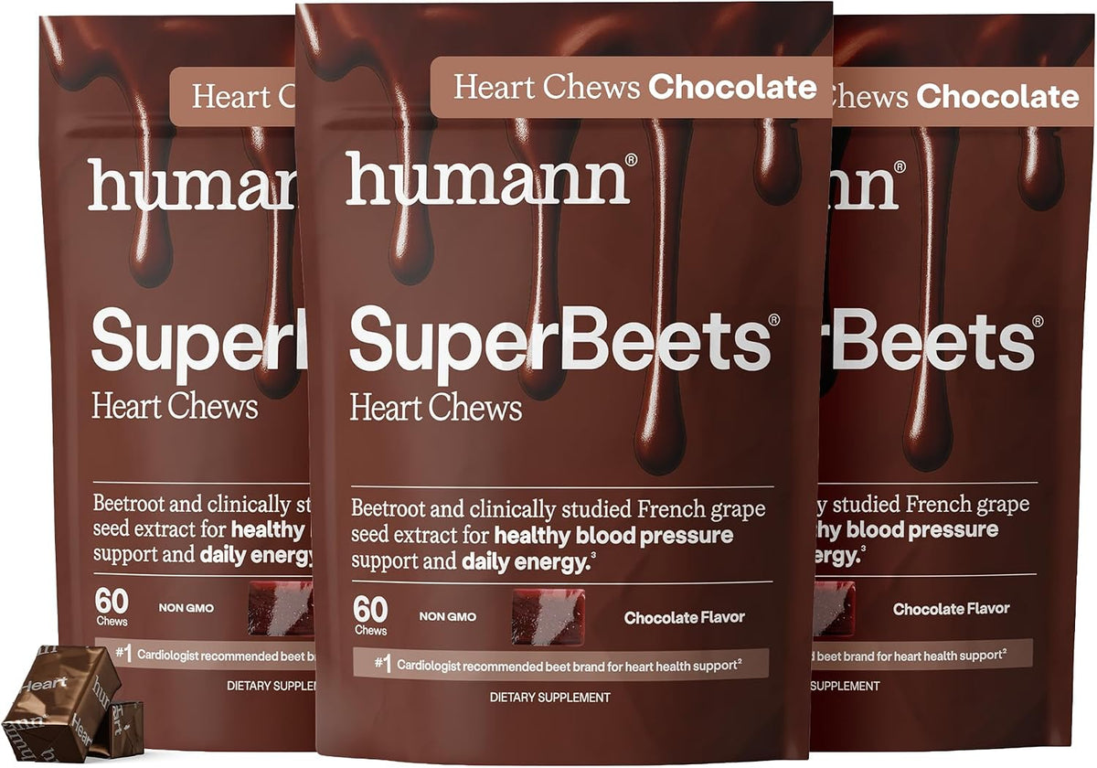 HumanN SuperBeets - Masticables de corazón, soporte de óxido nítric...