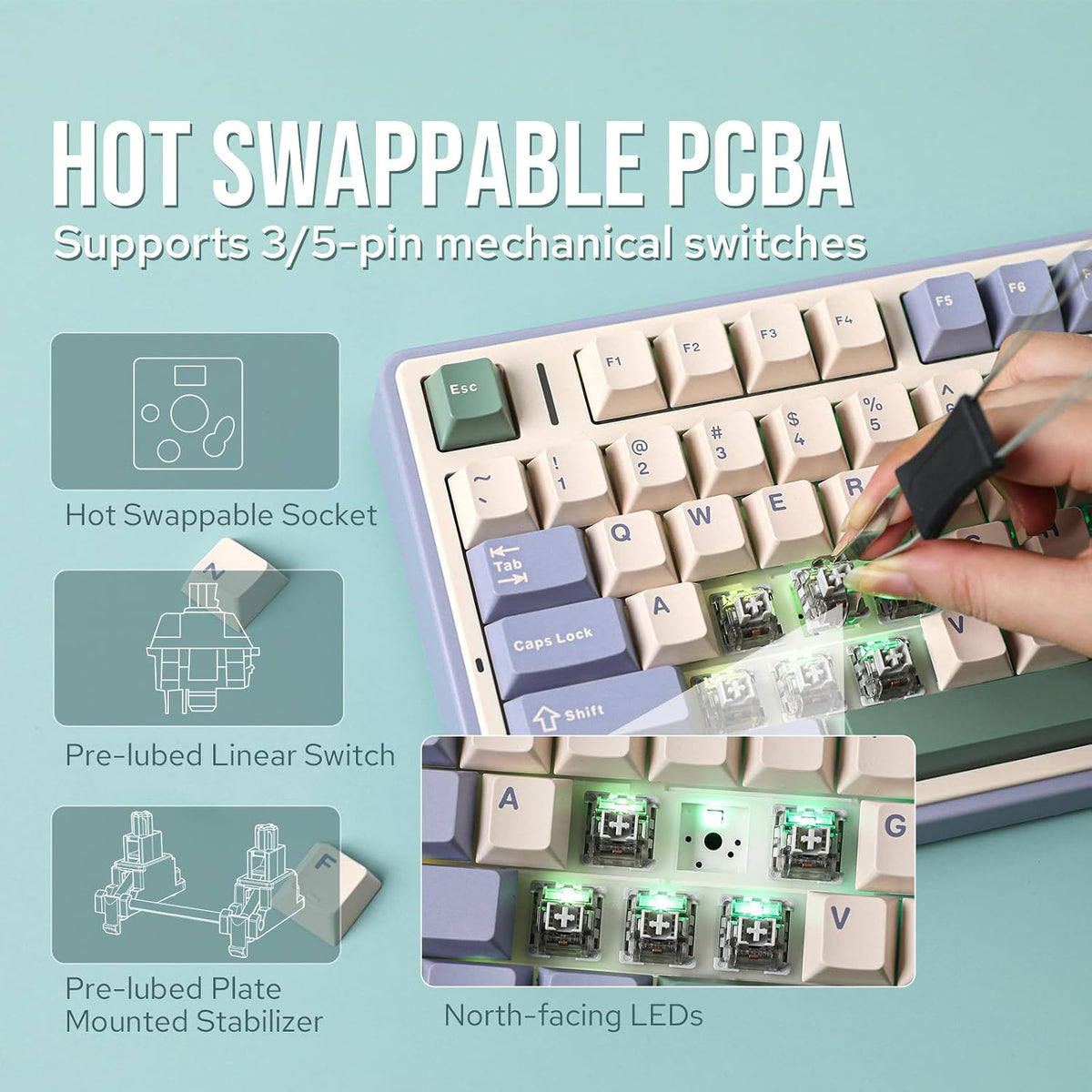 EPOMAKER x Aula F75 - Teclado mecánico con junta, 75% inalámbrico i...
