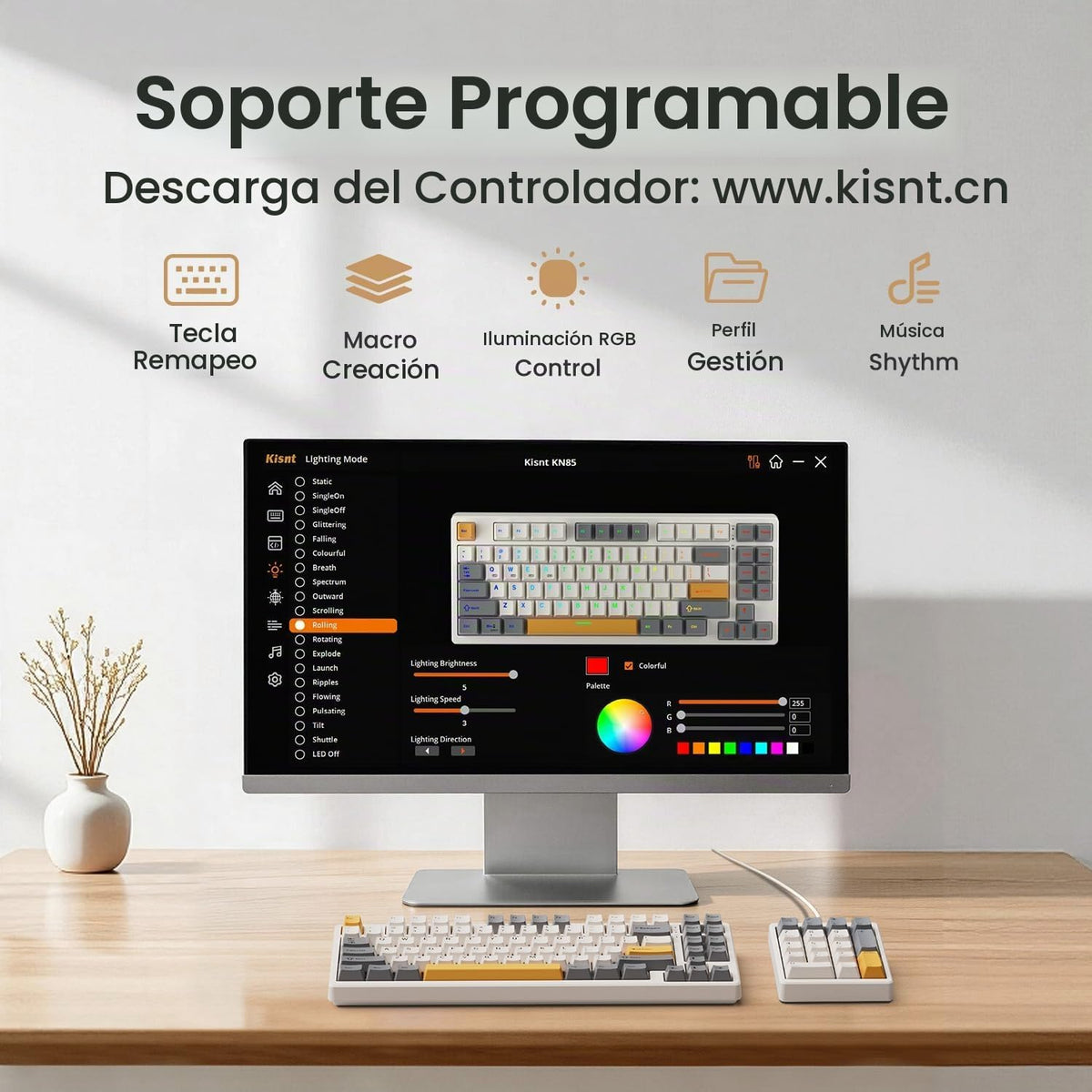 Kisnt Teclado mecánico inalámbrico KN85, diseño del 75%, Bluetooth\...
