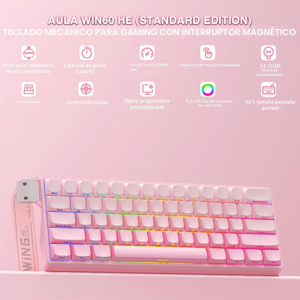 Aula WIN60 HE - Teclado mecánico para juegos 60% con cable, interru...