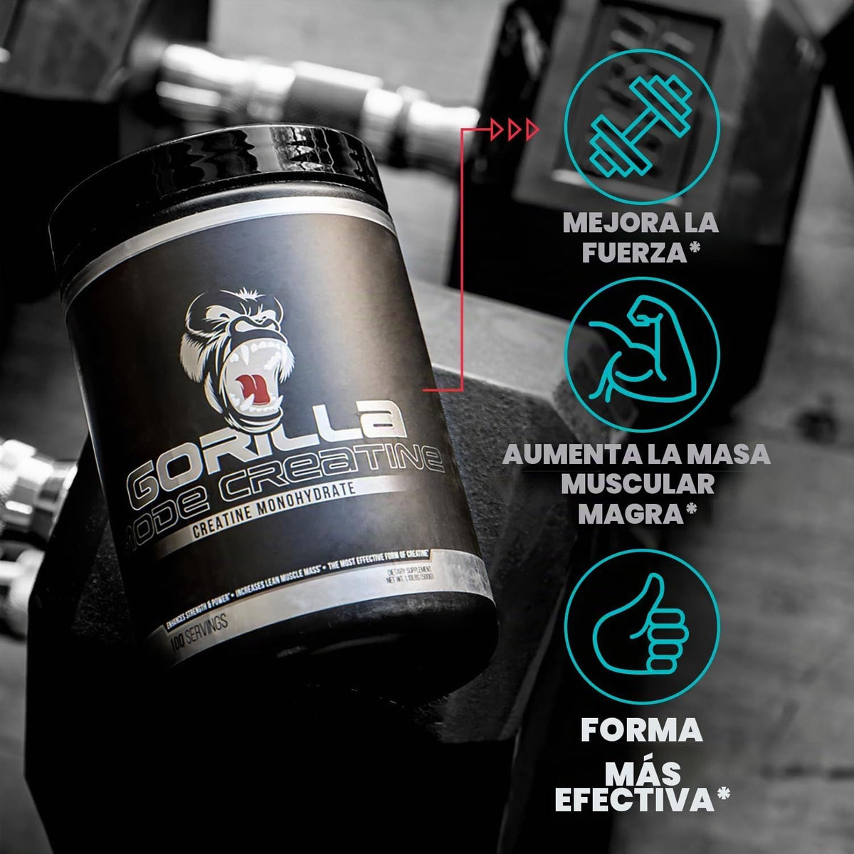 Gorilla Mind Polvo de Monohidrato de Creatina Micronizado, Mejora e...