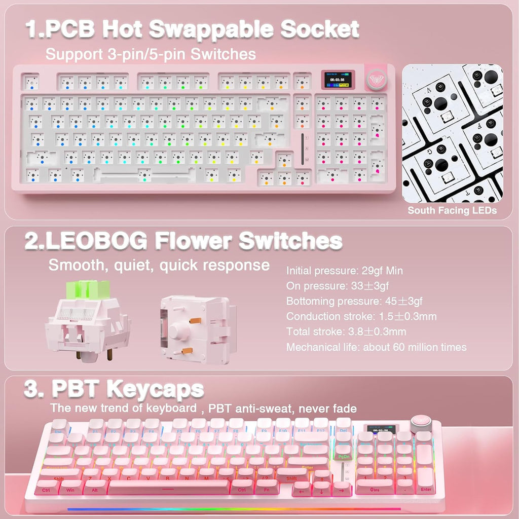 AULA S98 Pro Teclado mecánico inalámbrico para juegos con pantalla,...