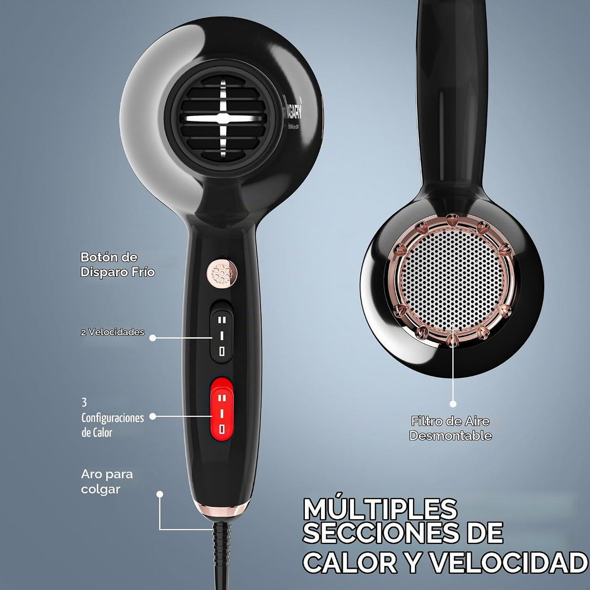 VAGARY - Secador de pelo profesional de salón de 2200 W con boquill...