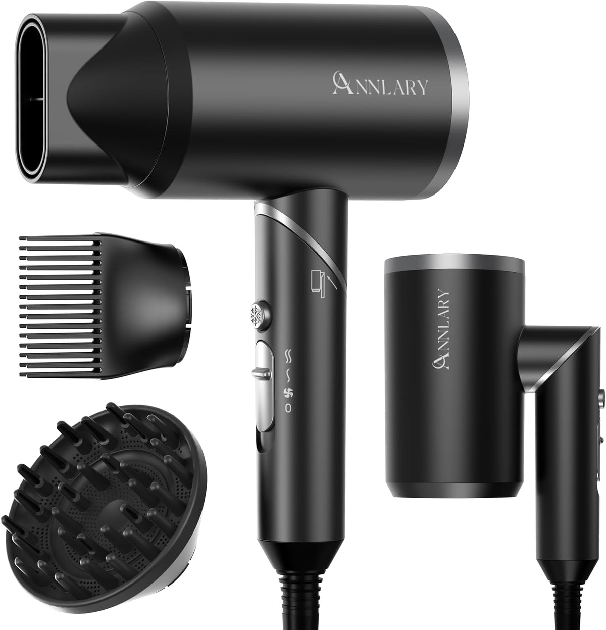 ANNLARY Secador de pelo con difusor, secador de pelo de iones de pl...