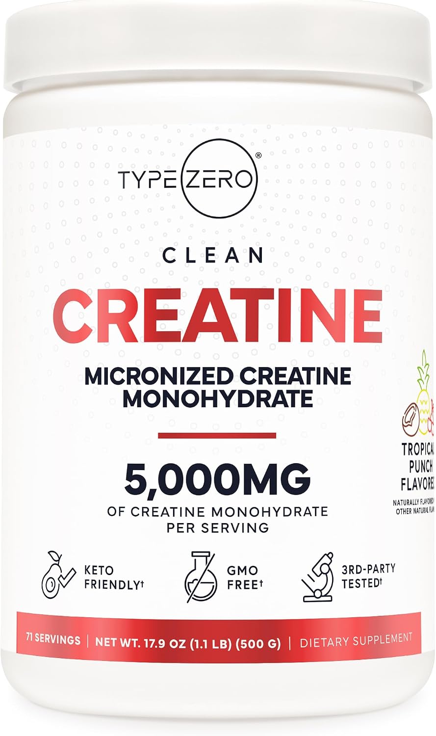 Polvo monohidrato de creatina tipo cero (17.64 oz) Tropical Punch,...
