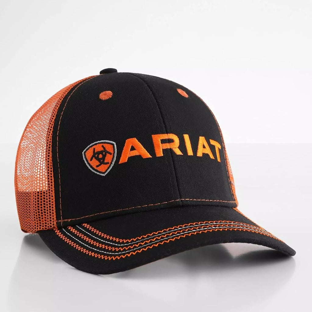 Ariat Sombrero de malla para hombres negro rojo gris