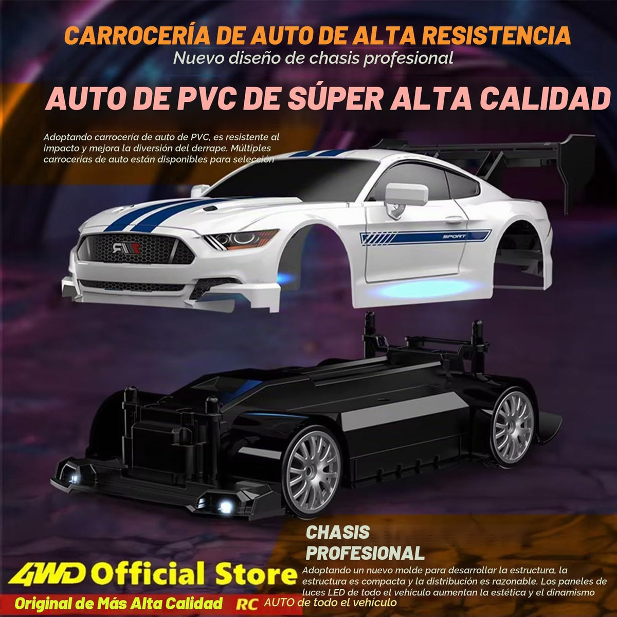 KAIMIO Coche de deriva a control remoto a escala 1:24 4WD 2.4GHz 30...
