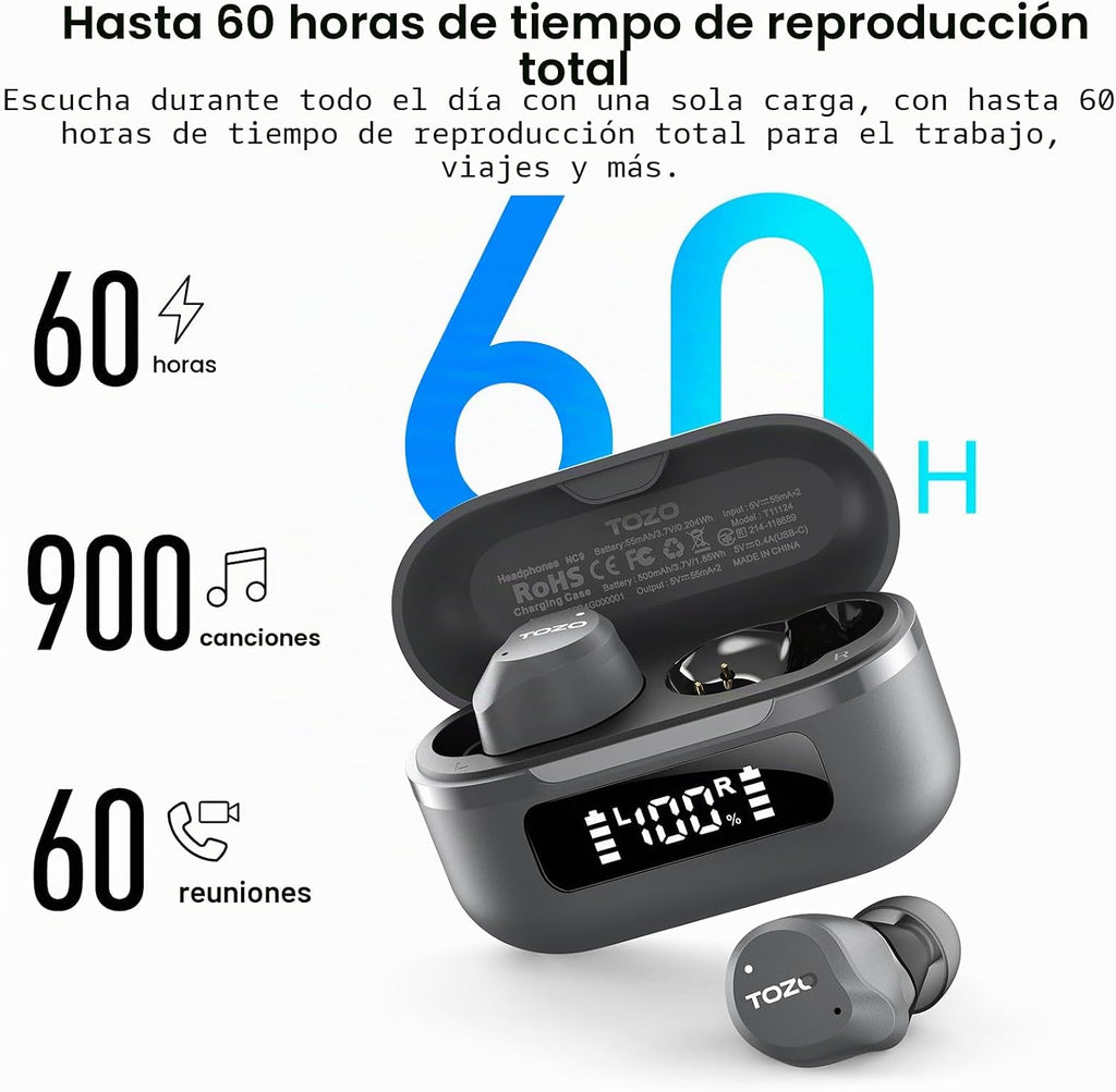 TOZO NC9 Auriculares inalámbricos híbridos con cancelación activa d...