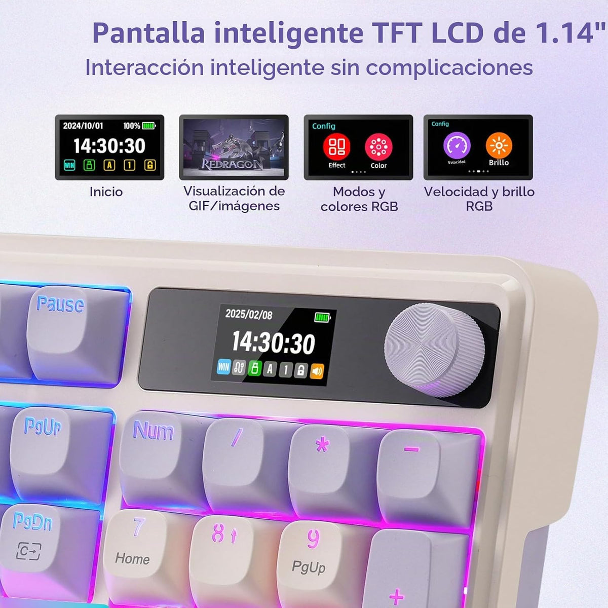 Redragon K762 PRO Teclado, pantalla y perilla inalámbricos para jue...