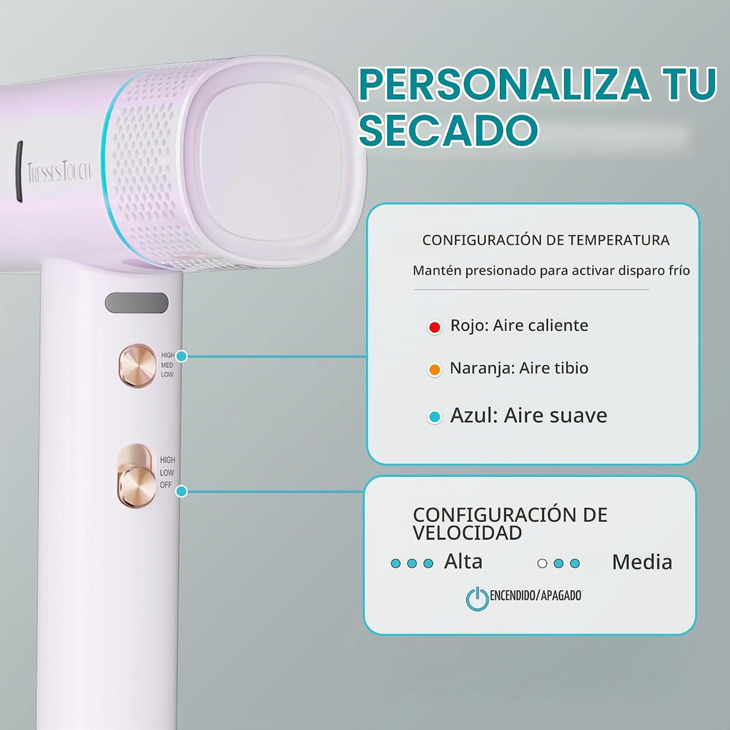 Secador de pelo iónico con difusor y concentrador, secadora profesi...