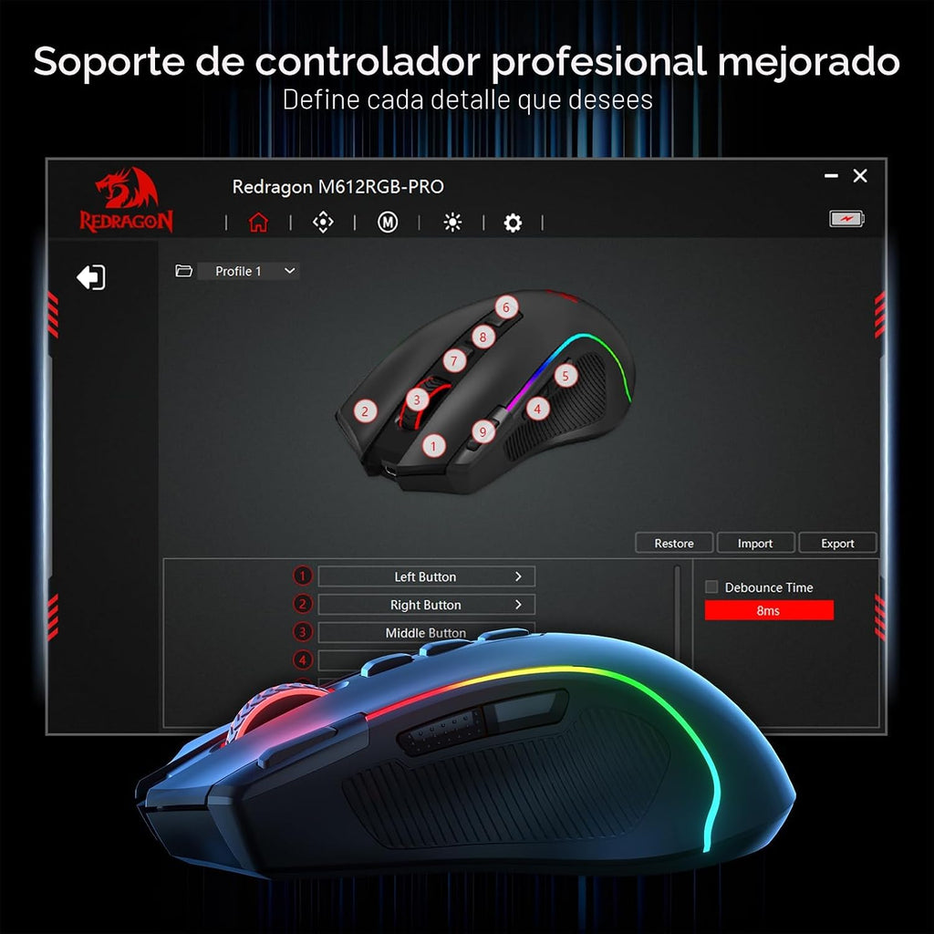 Redragon Ratón óptico inalámbrico RGB para juegos M612 teclas de |...