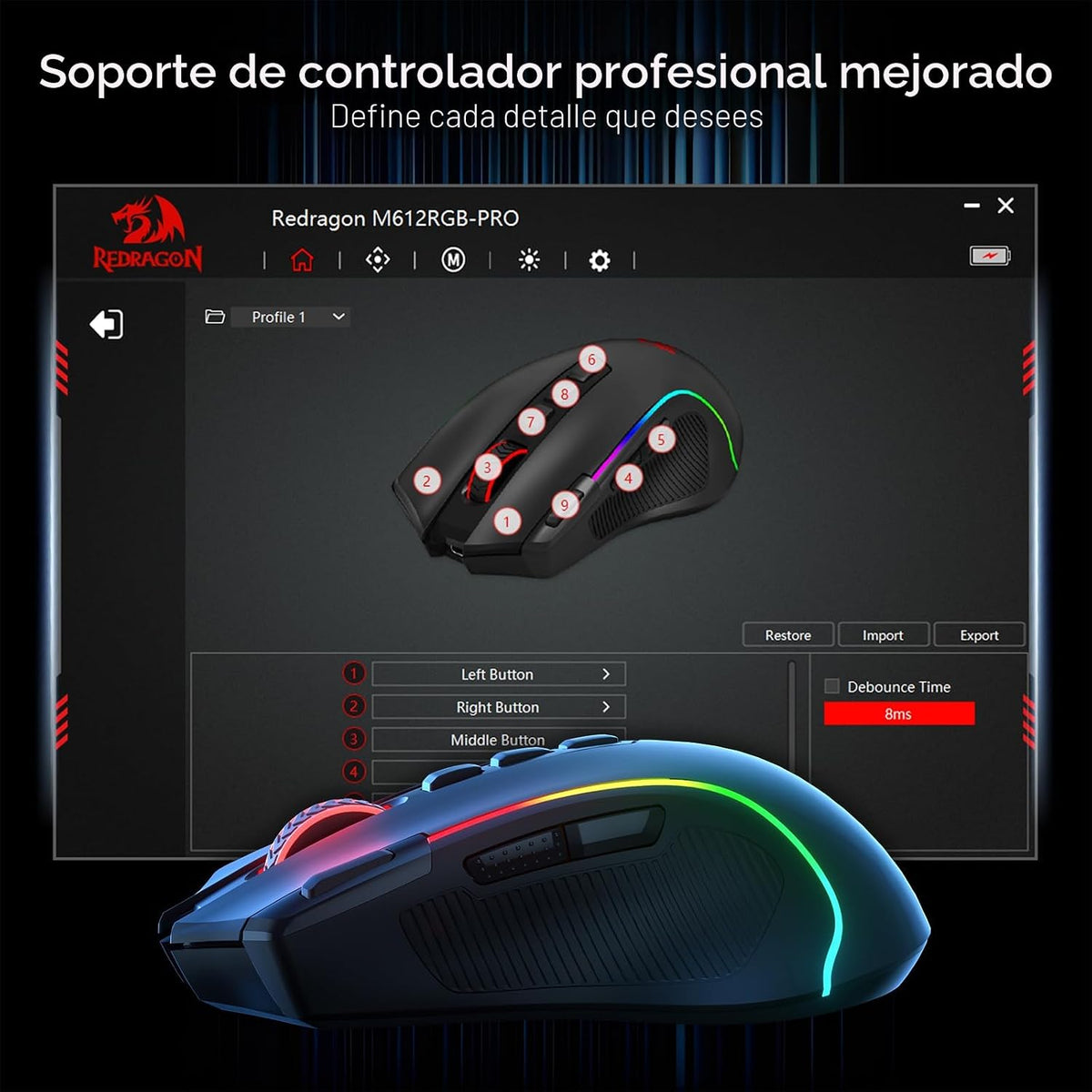 Redragon Ratón óptico inalámbrico RGB para juegos M612 teclas de |...