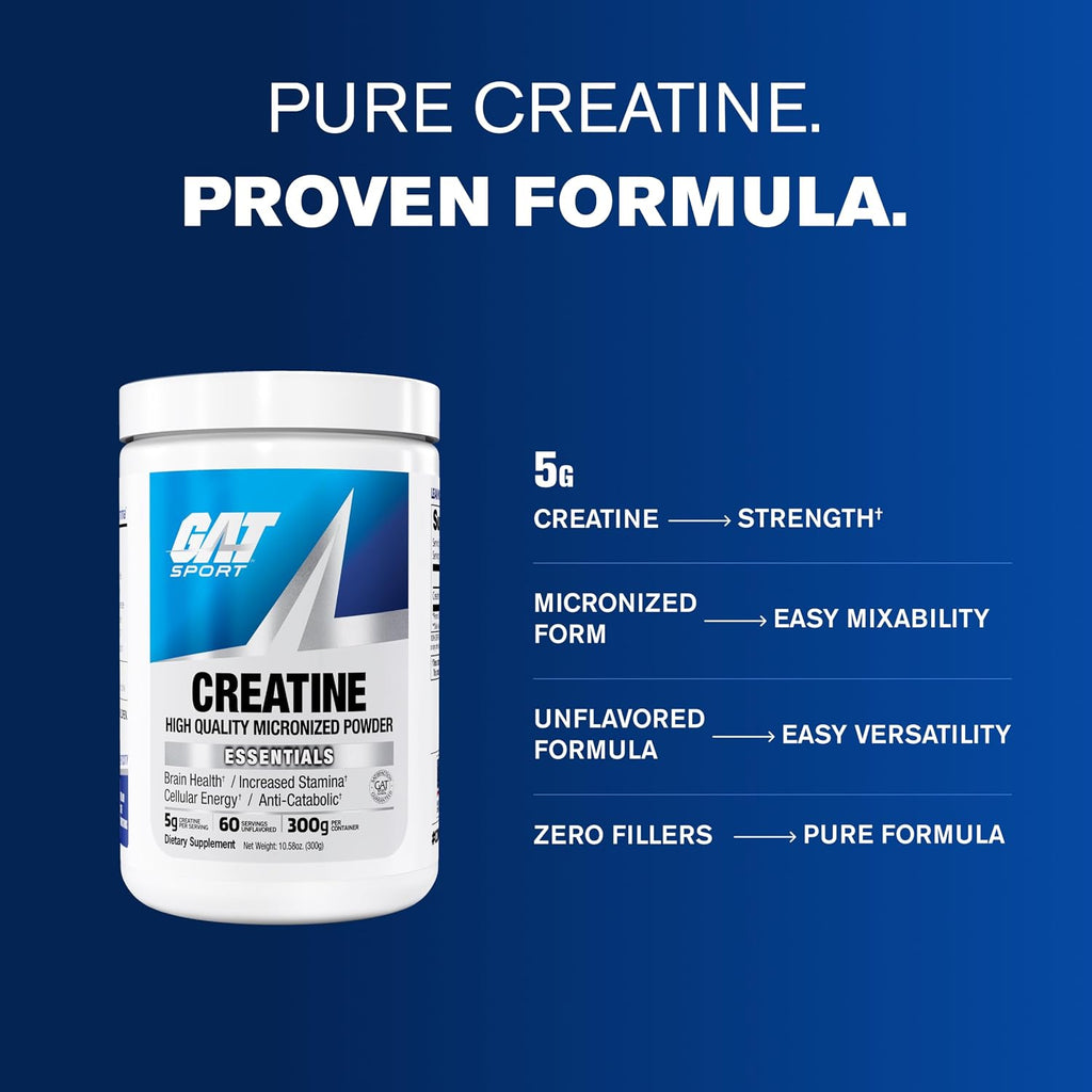 GAT SPORT Monohidrato de creatina en polvo, fuerza, salud cerebral,...