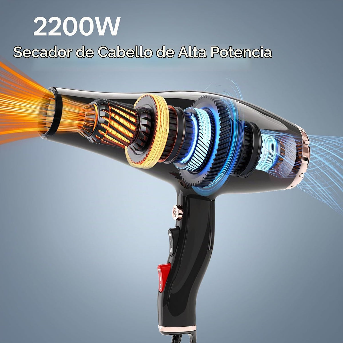 VAGARY - Secador de pelo profesional de salón de 2200 W con boquill...