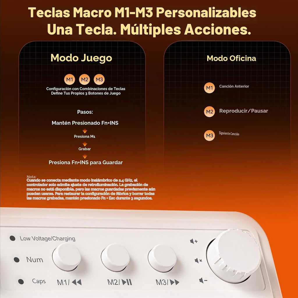 AULA Teclado inalámbrico para juegos blanco cremoso con teclado num...