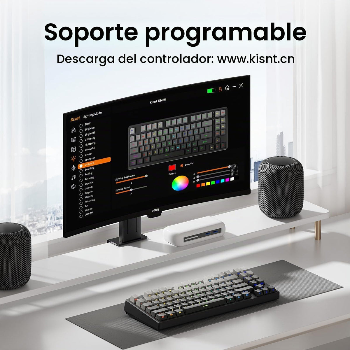 Kisnt KN85 Teclado mecánico inalámbrico, diseño del 75% con teclas...