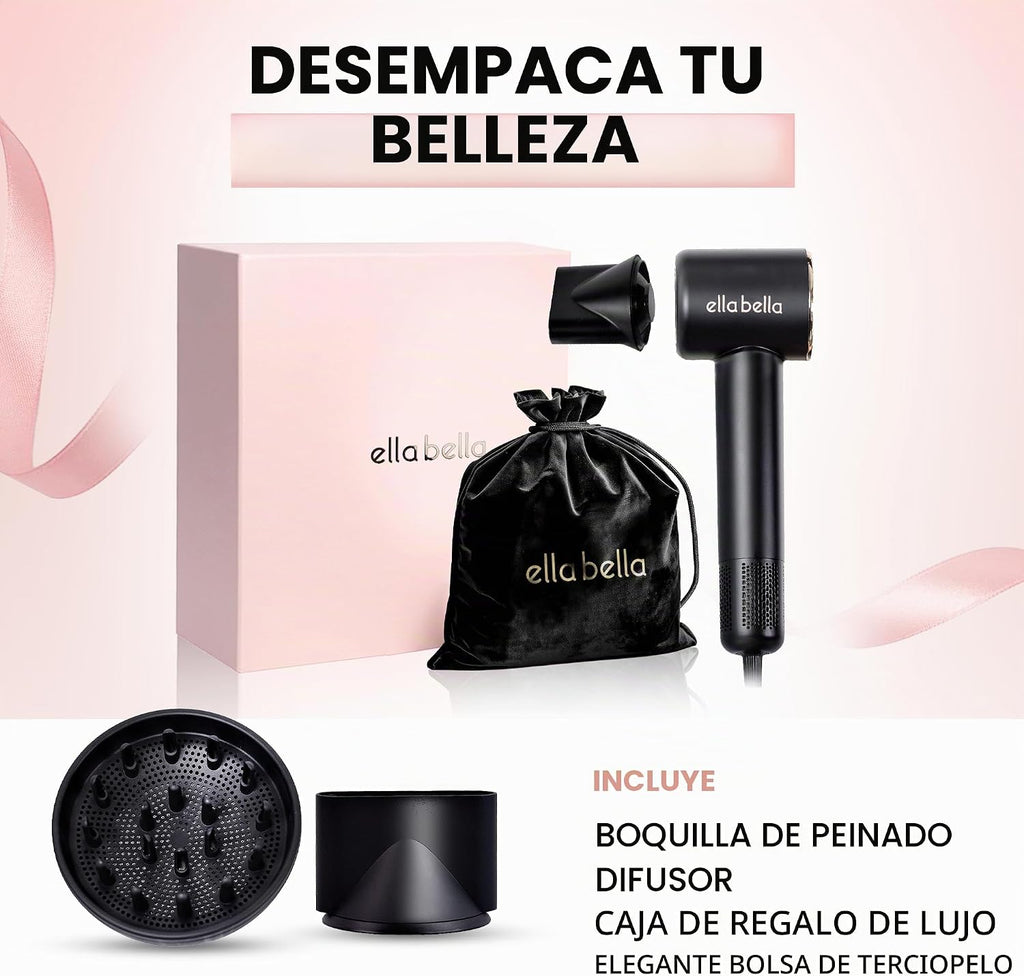 ELLA BELLA® Secador de Cabello de Plasma Compacto, Secador de Cabel...